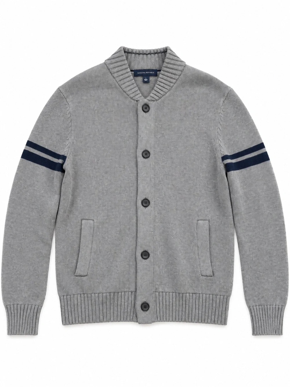 Banana Republic Men’s Gray Varsity Stripe Cotton Cardigan Sweater L